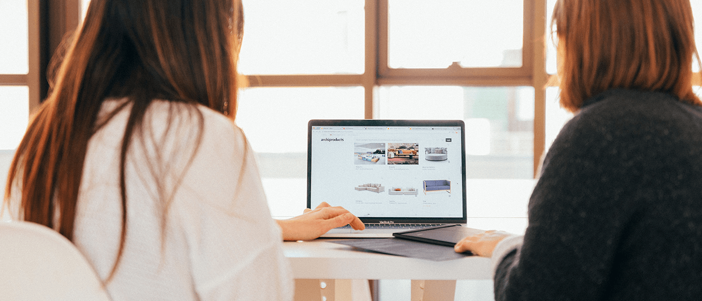 Viewing sofas on laptop