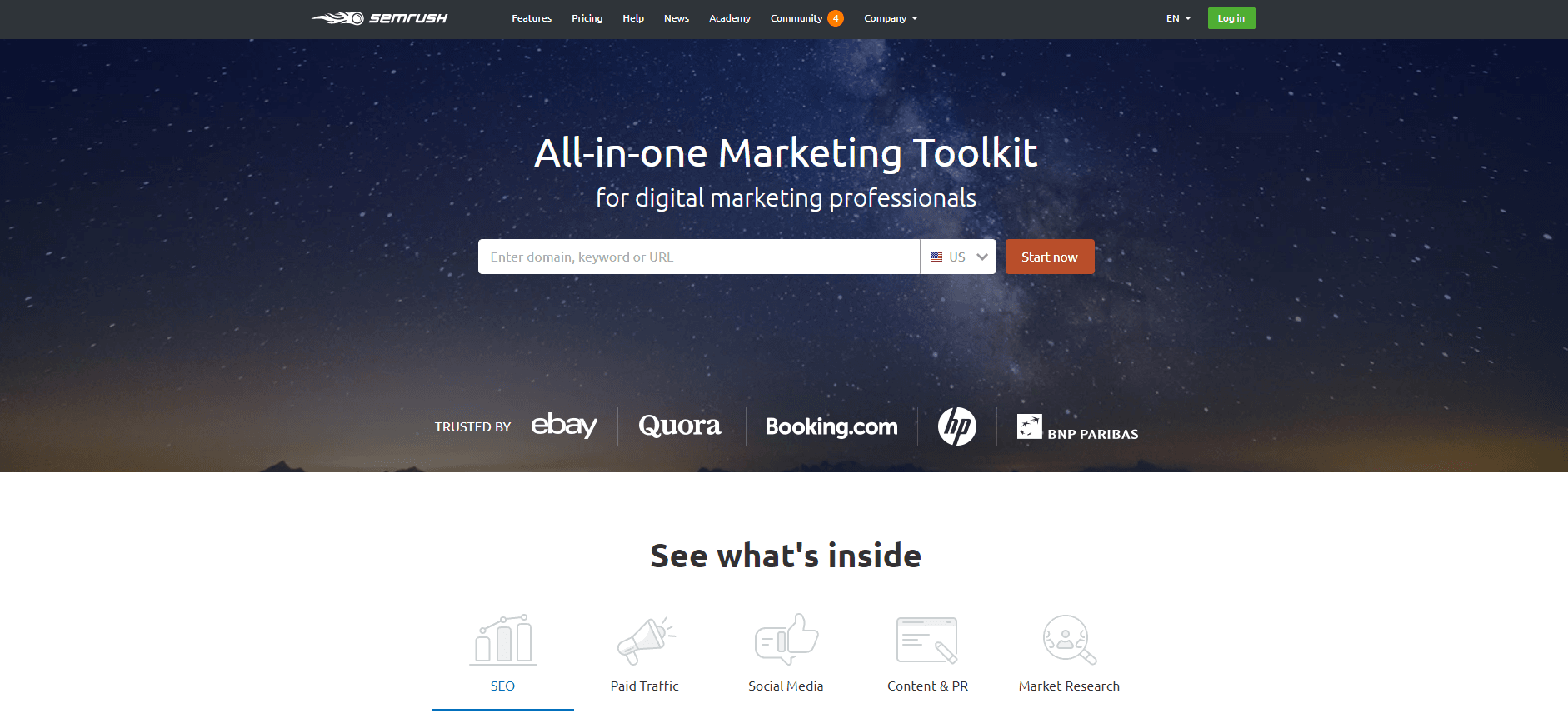 Screenshot of Semrush Homepage