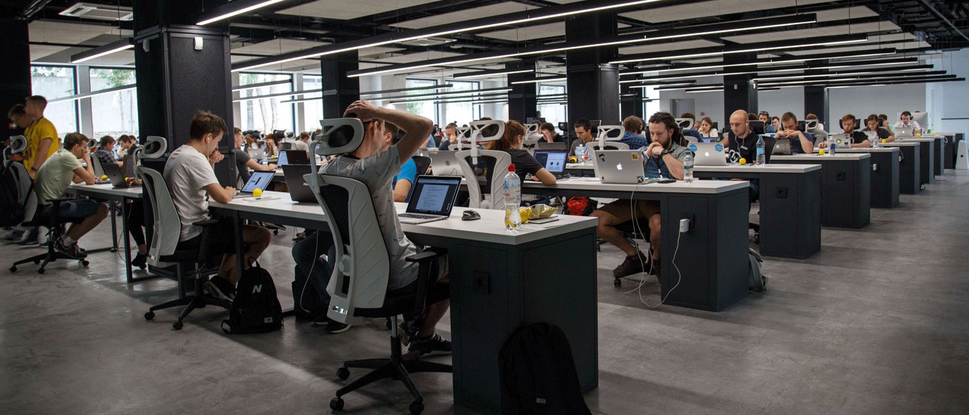 working in large office