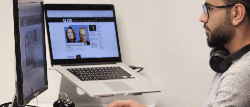 person using two screens