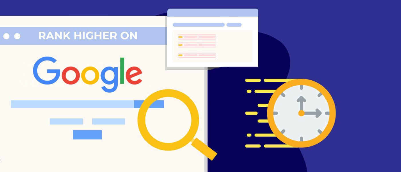 An image illustrating google search with a fast clock to symbolise how to rank up fast