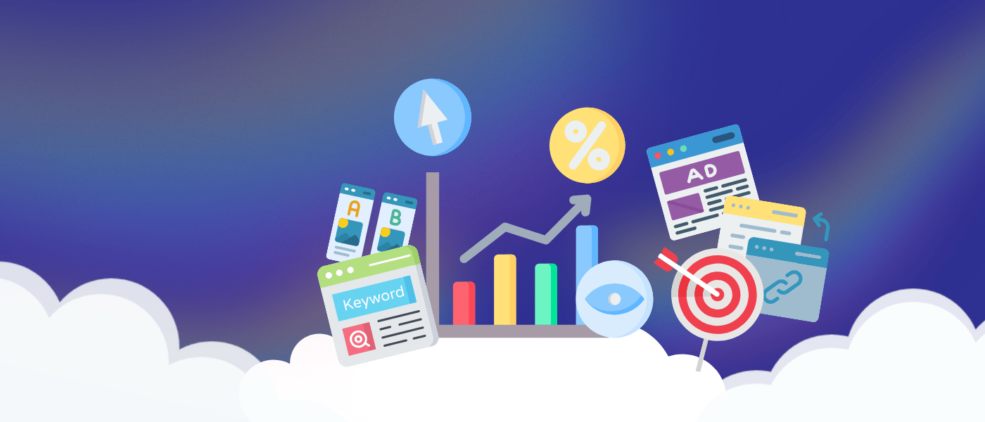 Cloud with multiple business icons on it.